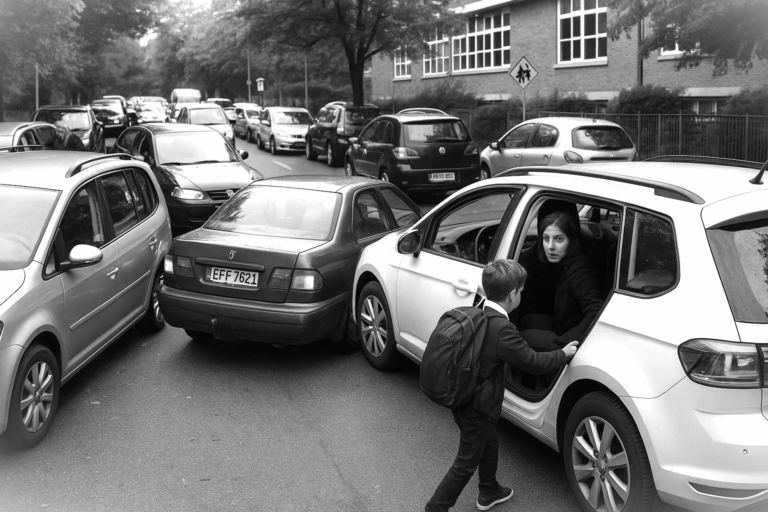 Schuljahresende und der Straßenverkehr vor der Schule